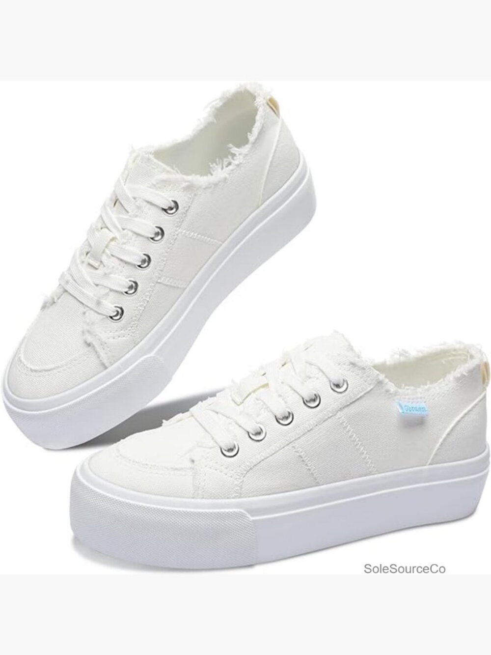 Canvas Platform Sneakers Women Low Top Lace Up Walking Shoes Casual White - Picture 1 of 7